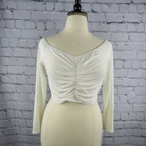 Women's Plus White Long Sleeve Crop Top